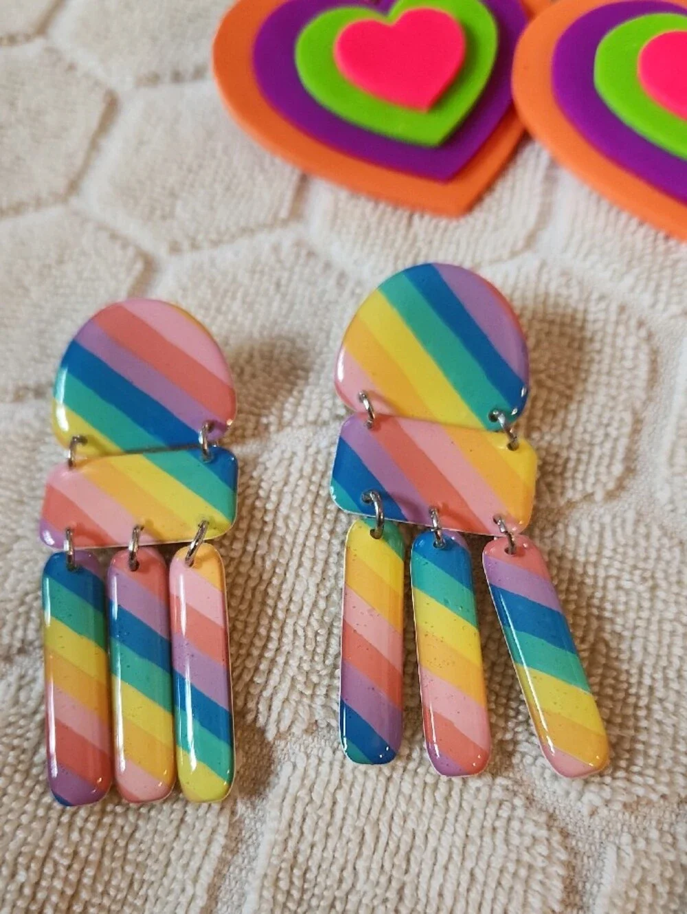 Colorful Rainbow & Heart Earrings Set - Multicolor